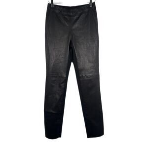 Joseph Women's Leather Front Panel Ponte Pull On Pants M Black Elastic Waist